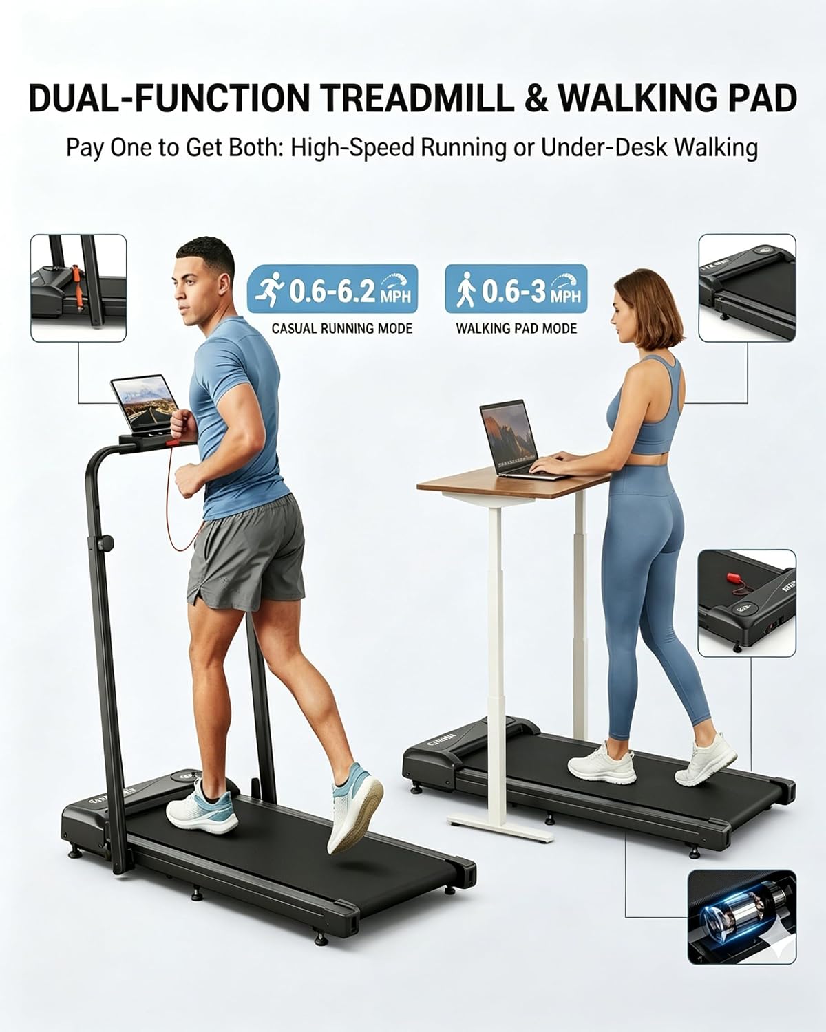 THERUN Walking Pad with Handle Bar, Compact Under Desk Portable Treadmill image 4