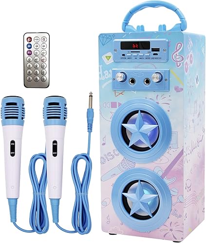 IndeCool Máquina de karaoke Bluetooth para niños con 2 micrófonos, control remoto recargable, altavoz de karaoke inalámbrico, máquina de karaoke