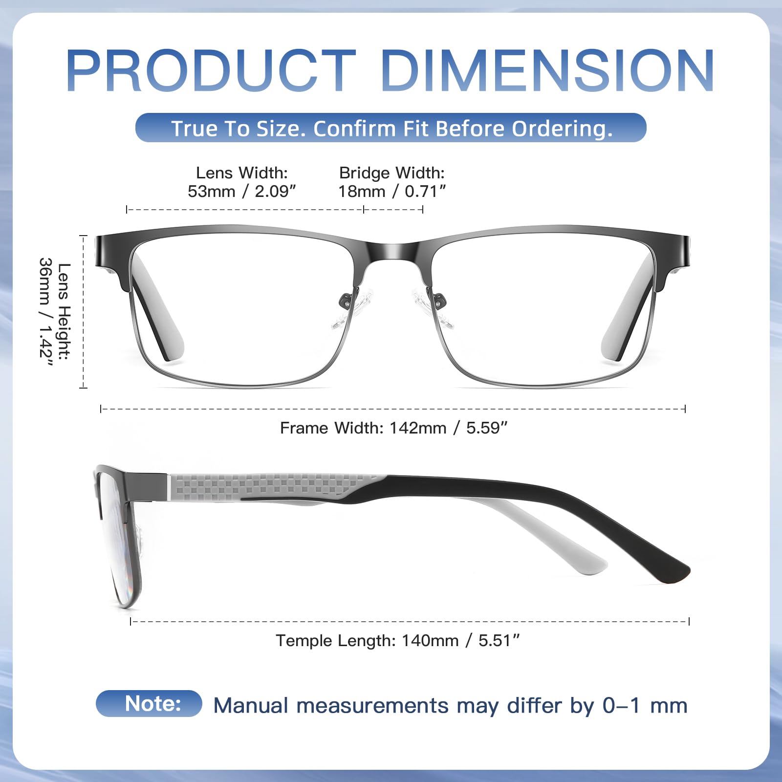 Lesebrille für Herren, quadratisch, Metallrahmen, zweifarbig, Silikonbügel, blaues Licht, blockierende Lesebrille mit Federscharnier, 2 Stück