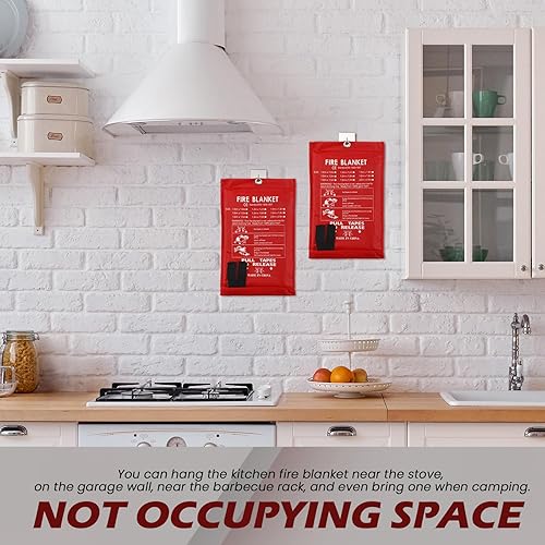 Miniatura 7 de Copkim 6 mantas de emergencia contra incendios, manta térmica con 6 silbatos de emergencia, ganchos y guantes para el hogar, cocina, chimenea,