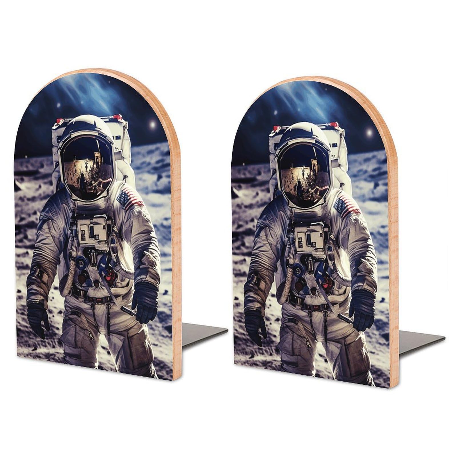 Serre-livres réglable en bois de hêtre et fer astronaute pour bureau