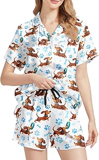 Pajamas for Women Set Silk Satin Sleepwear Button Down Short Sleeve Top and Shorts