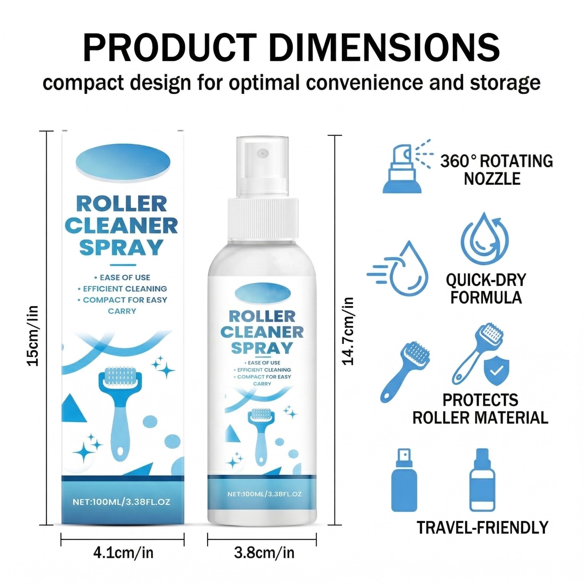 100ml Microneedling Viso Roller Cleaner Derma Roller Cleaner Spray Roller Cleaners, Adatto per Rulli, Microaghi, Derma Stamp