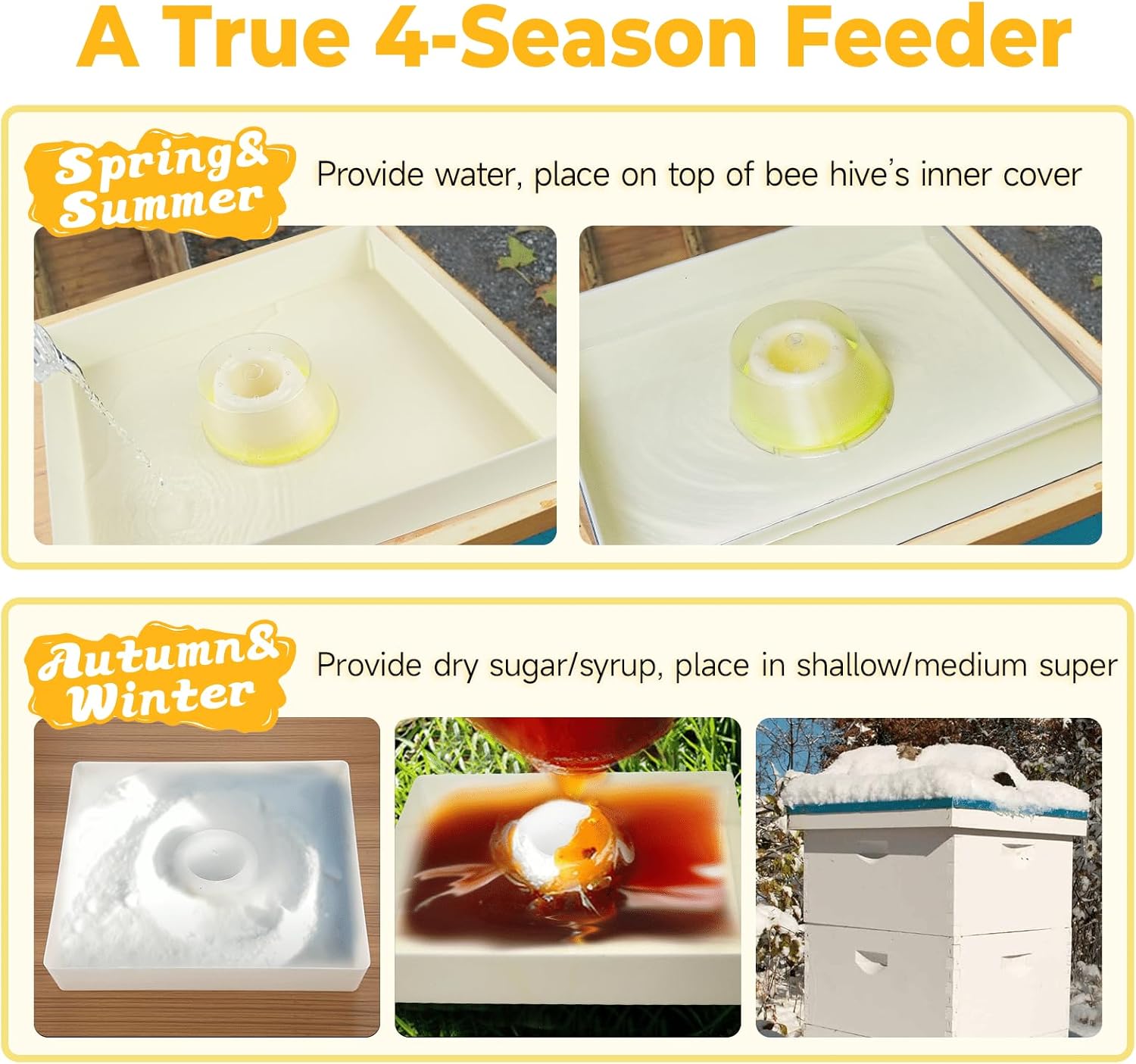 KAGZ Hive Top Bee Feeder with Clear Cover for 10 Frame Beehive, 1.5 Gallons (6L), Anti-Drowning Sponge Rings, Beekeeping Supplies - Image 4