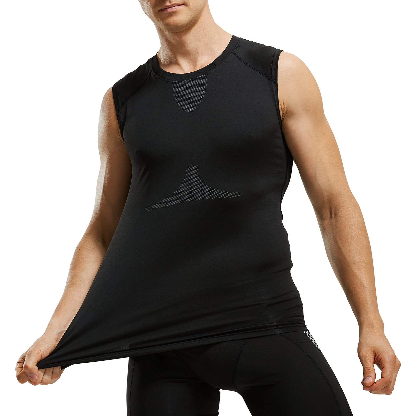 AMZSPORT Camiseta de Compresión Sin Mangas para Hombre, Chaleco de Gimnasio de Secado Rápido Capa Base para Correr - 3