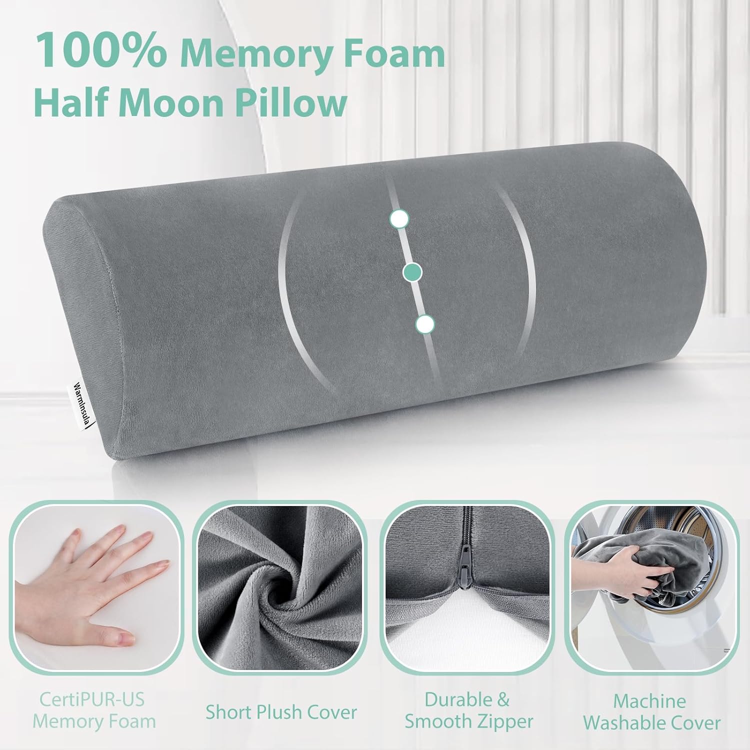 Half Moon Pillow, Memory Foam Leg Pillows for Sleeping Boster Pillow for Legs Knee Lumbar Support, Semi Roll Pillow for Ankle Rest and Foot Comfort, 2 Pack