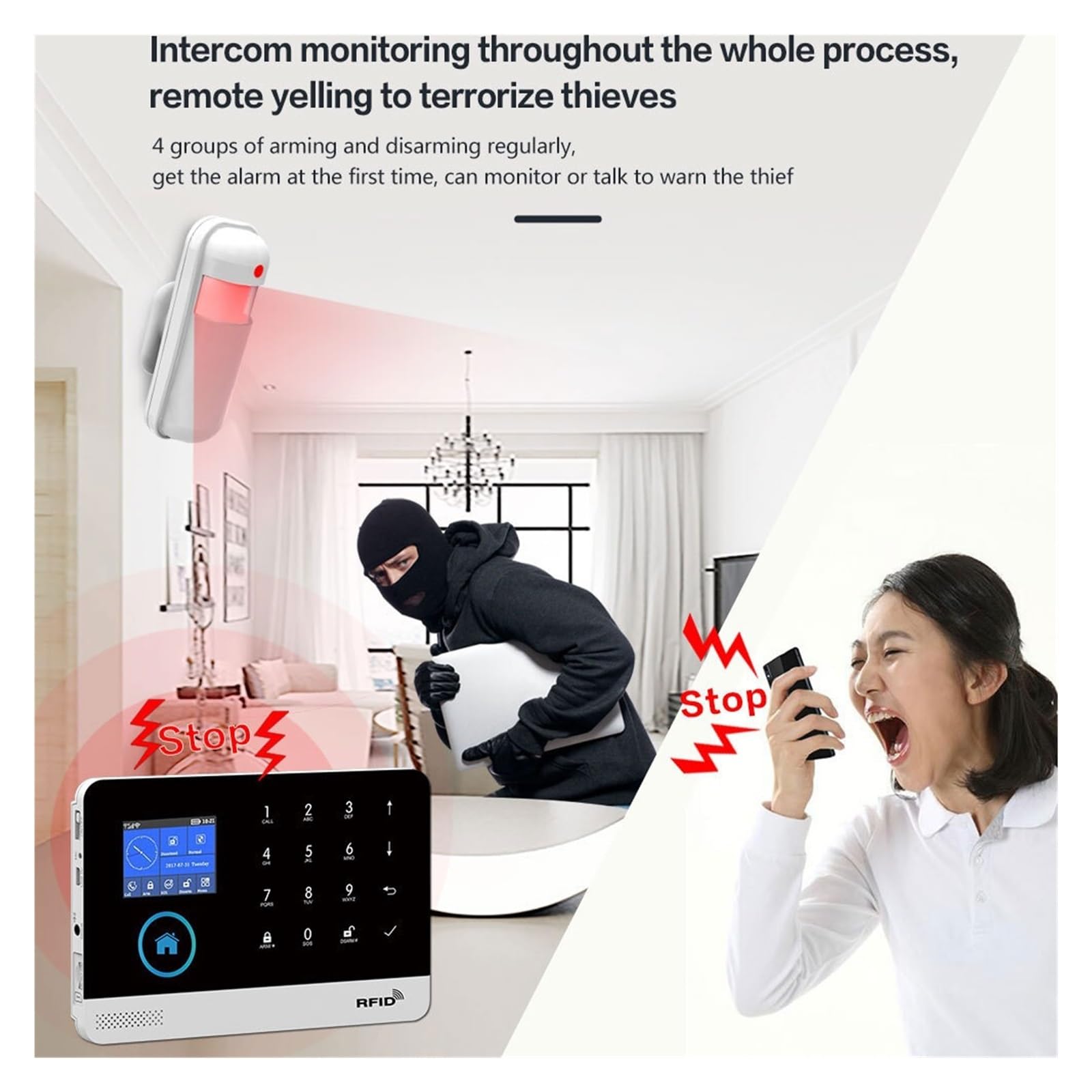 Sistema di Allarme di Sicurezza Domestica, di Allarme for la Sicurezza antifurto Domestica 433 MHz gsm Allarme Wireless Tuya Smart House App Control(Set 4)