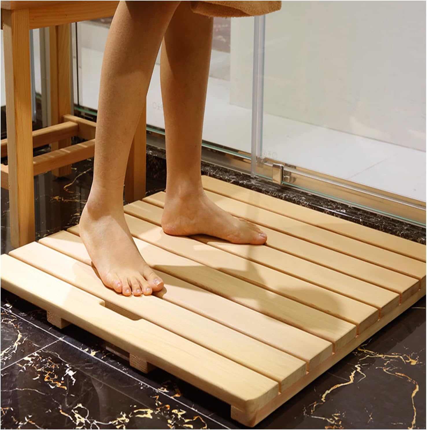 Natural Wooden Shower Mat,Bamboo Bath Mat,Non Slip Bamboo Mat,Nature Bamboo Bathroom Mat,Shower Bath Mat,for Bathroom,Bathtub,Shower,Sauna,Hot Tub,Customizable,80x80cm/31x31in