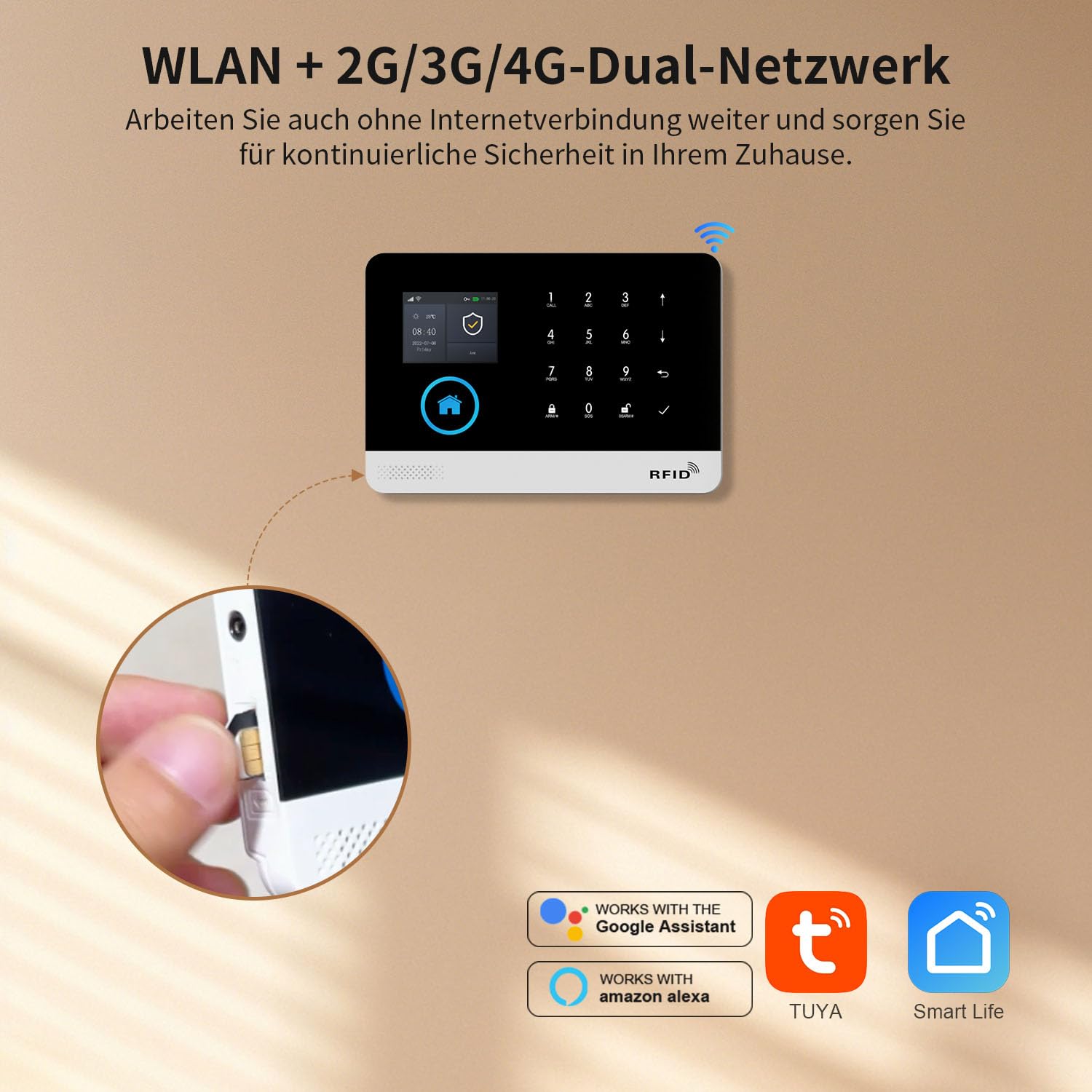 XNY 4G Alarmanlage Haus, WLAN Drahtloses Alarmanlage Wohnung mit APP-Benachrichtigung, 24 Stück(5 Bewegungsmelder, 10 Fenster Tür Sensoren, Fernbedienungen, Alarmsirene), Funktioniert mit Alexa