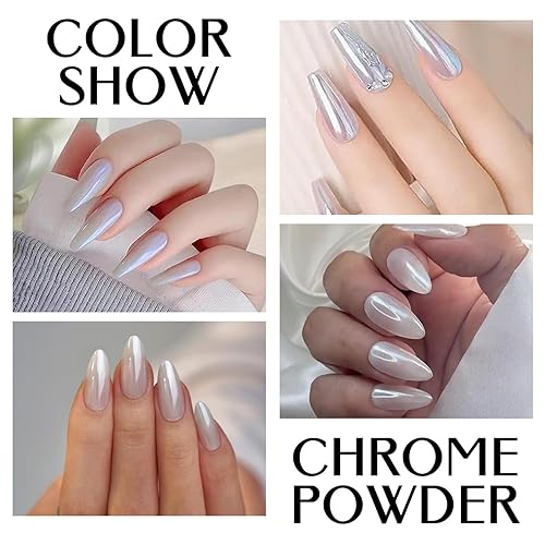 Miniatura 6 de Polvo de uñas cromado y perla blanca transparente Aurora Chrome Nai l Powde r para arte de uñas