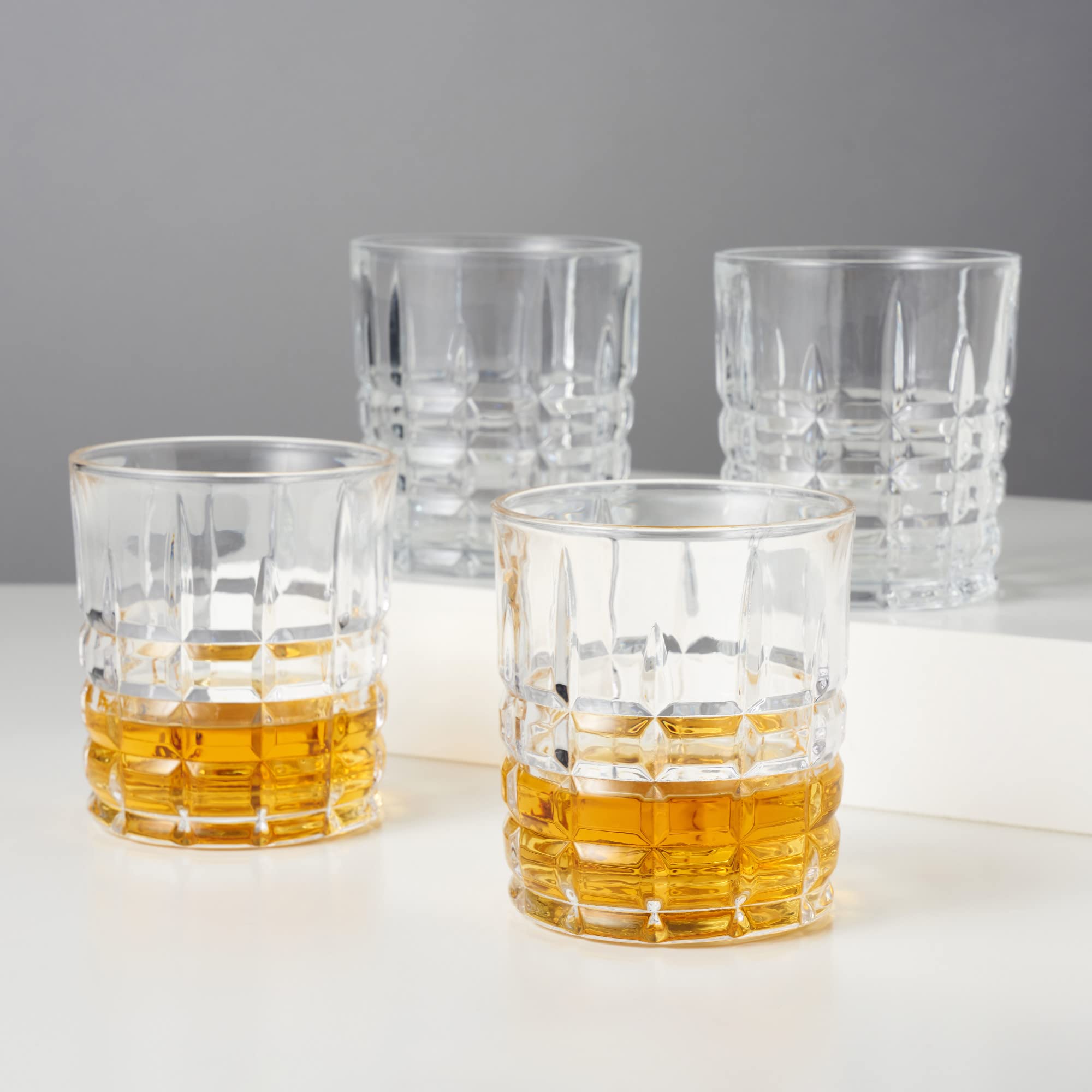 Viski Highland D.O.F zestaw 4 szt., bezołowiowy kryształ, klasyczne naczynia koktajlowe Lowball, 295 ml, podwójne staromodne szkło