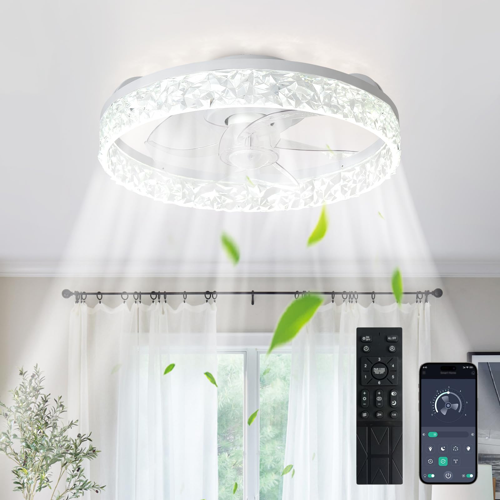 Depuley 16-Inch Ceiling Fans with Lights: LED Ceiling Fan with Remote & APP Control - Low Profile Ceiling Fan with 6 Speeds & 3 Color Temperature - Dimmable Flush Mount Fan Light for Bedroom - White