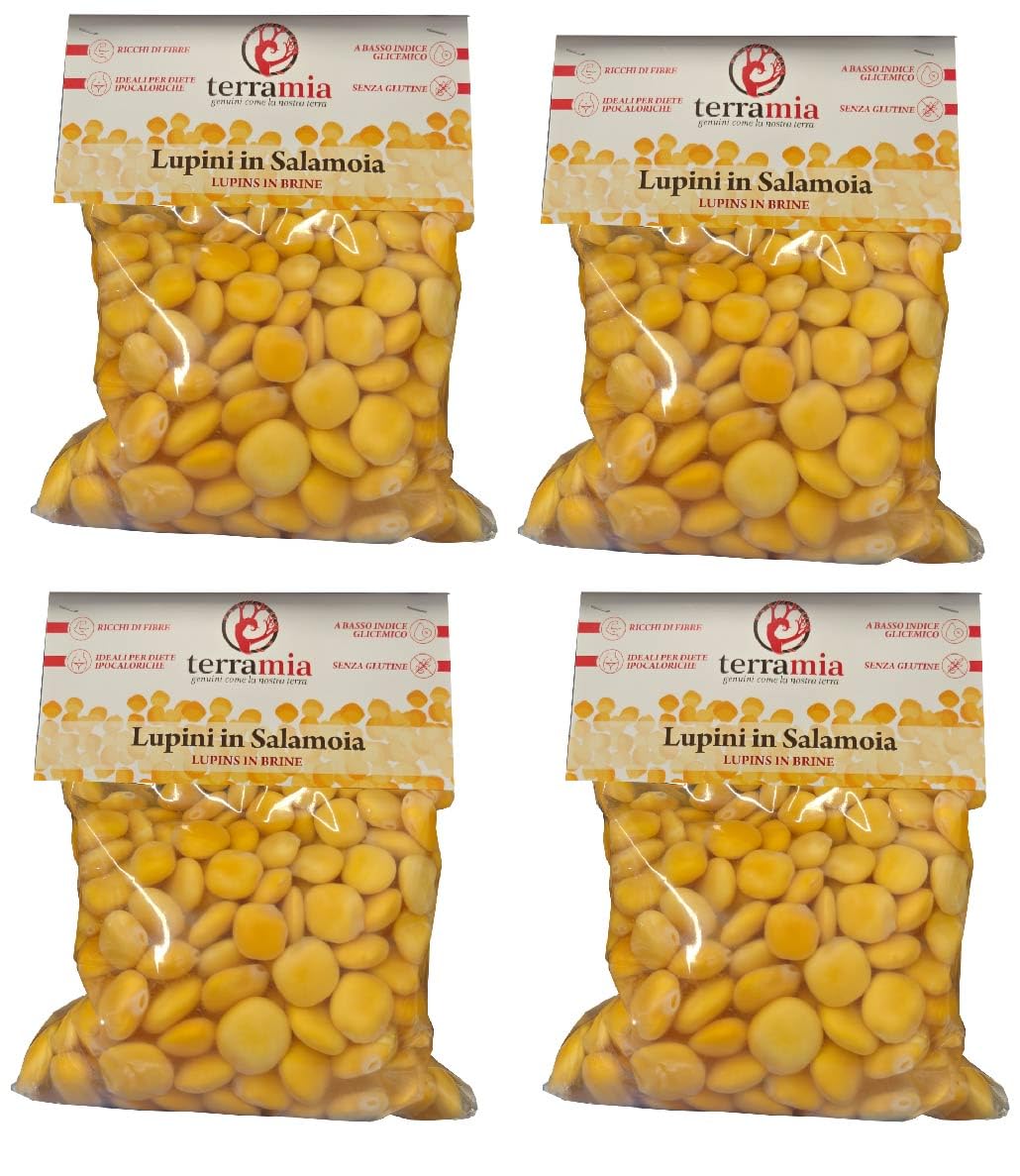 Terramia Lupini in Salamoia Siciliani – Naturalmente Senza Glutine e Ricchi di Fibre, Snak Salutare, Formato Scorta 4kg (4 Buste x 1kg)