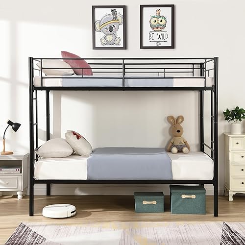 Miniatura 4 de Litera de metal individual sobre cama individual para niños, niñas, adolescentes y adultos, base de cama de tamaño individual con barandilla y