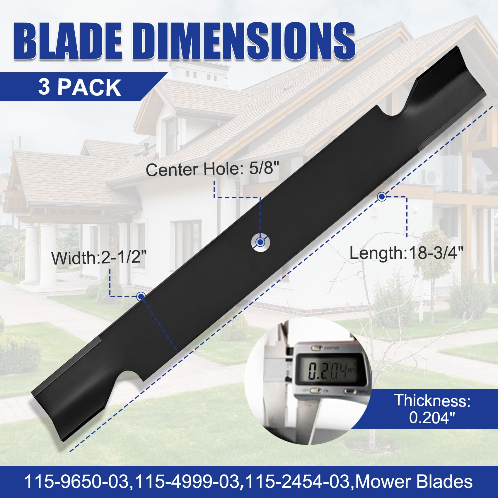 115 Rear Blade Upgrade 115-9650-03 115-2454-03 (3 Pack) Lawn Mower Blades Replace 115 ...