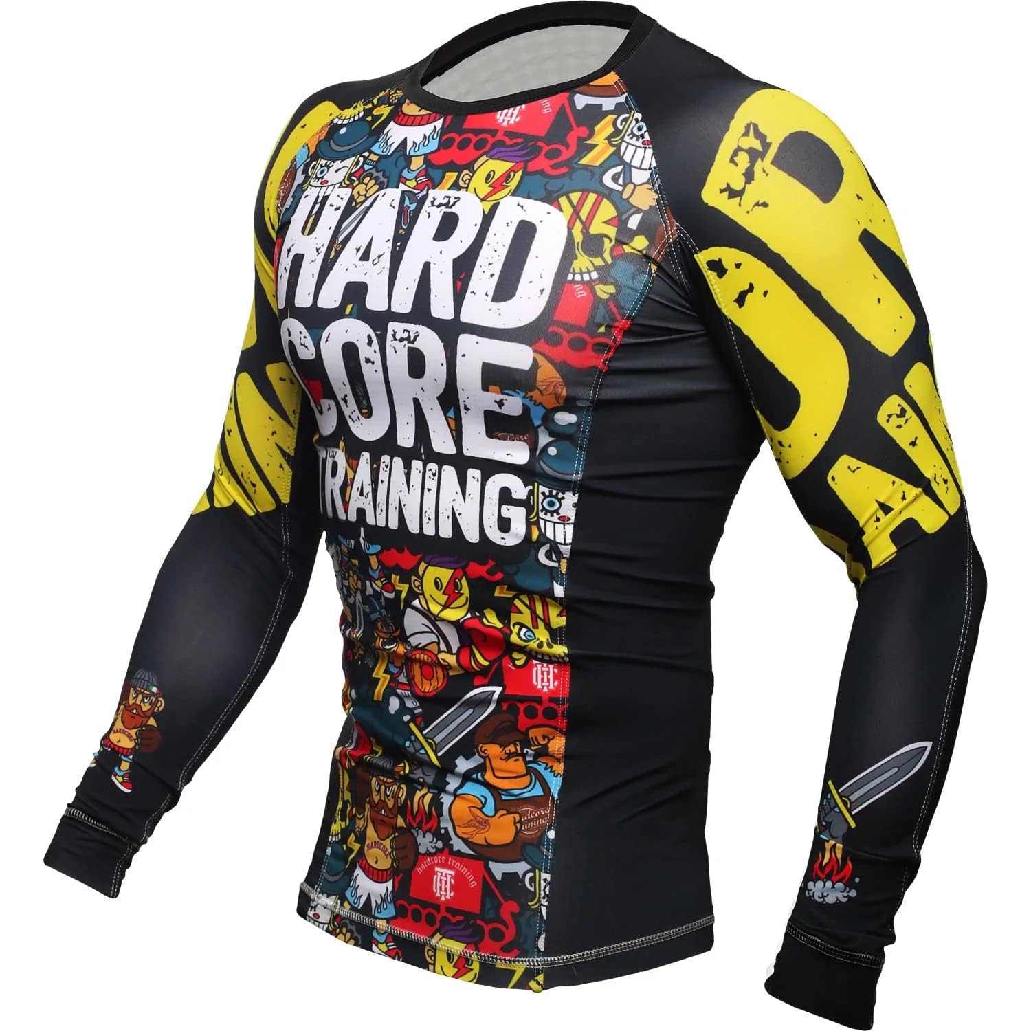 Hardcore Training Doodles Rash Guard męska koszulka kompresyjna z długimi rękawami grappling Jiu Jitsu MMA Fitness boks No Gi