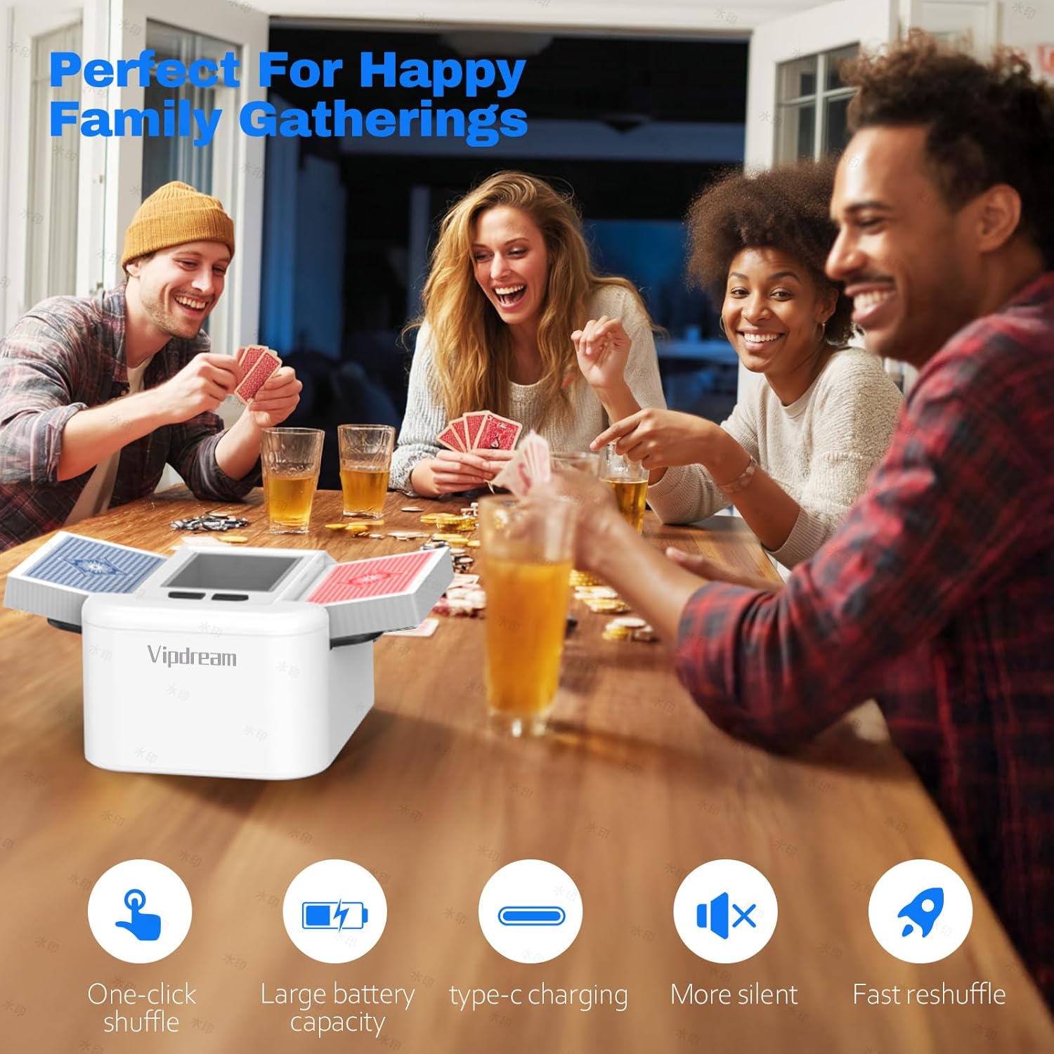 Automatic Card Shuffler for 1–2 Decks, Rechargeable Electric Card Shuffling Machine with USB-C