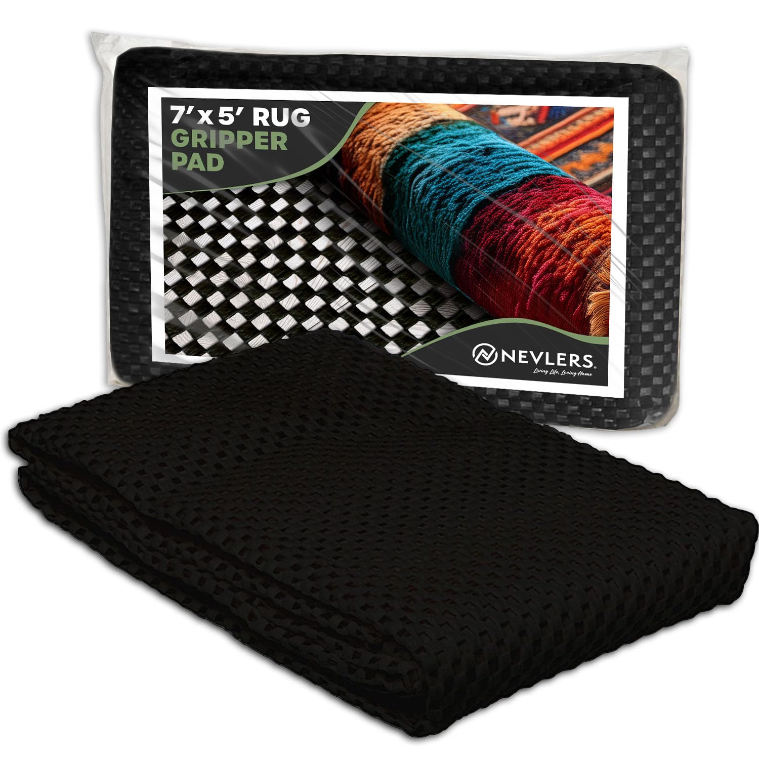 Nevlers 5'x7' Black Anti Skid Rug Gripper for Hardwood Floors & Other Surfaces | Thick PVC Non Slip Rug Pad 5x7 Ft. | Trim-to-Fit Under Rug Non Slip Pad & Carpet Pad | Rug Stoppers to Prevent Sliding