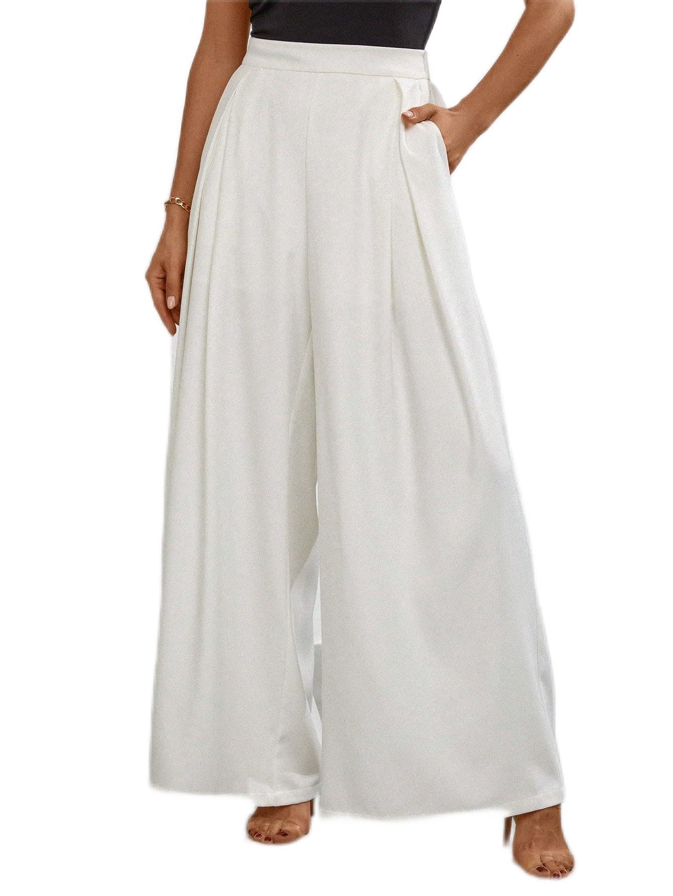 CLAIGH Pants for Women Solid Slant Pocket Wide Leg Pants