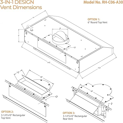 Miniatura 6 de Awoco RH-C06-A42 Classic 6 pulgadas de alto 0039in de grosor de acero inoxidable debajo del gabinete 4 velocidades 900 CFM campana extractora con 2