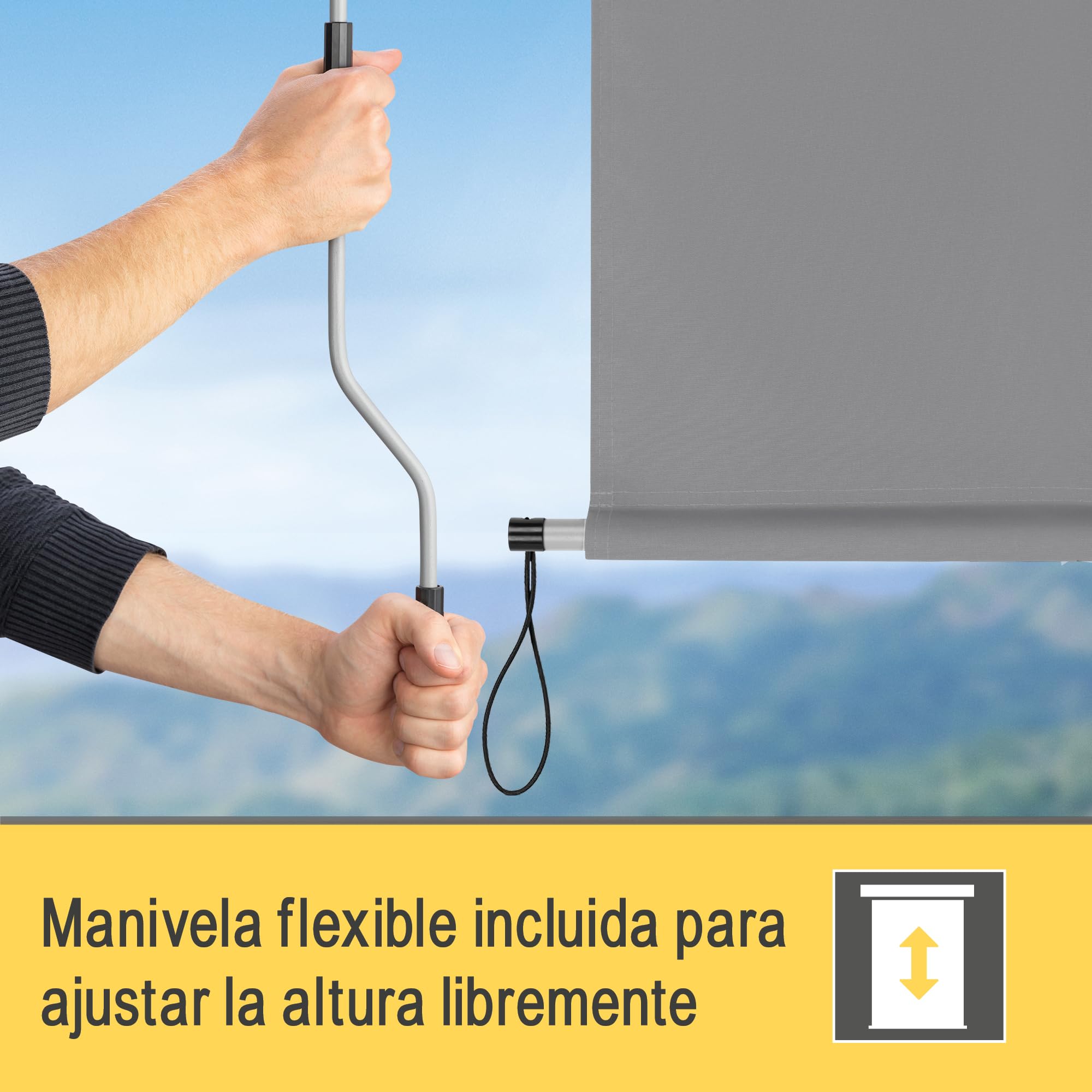 Sol Royal toldo Vertical Enrollable Exterior Estor para Balcones Robusto | 180x250cm gris terrazas robusto a mano con manivela translúcido e impermeable marquesina proteccion visual balcon MS5