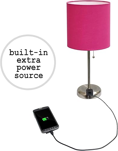 Miniatura 3 de Limelights LT2024-PNK - Lámpara de mesa con salida de carga base de acero cepilladopantalla rosa