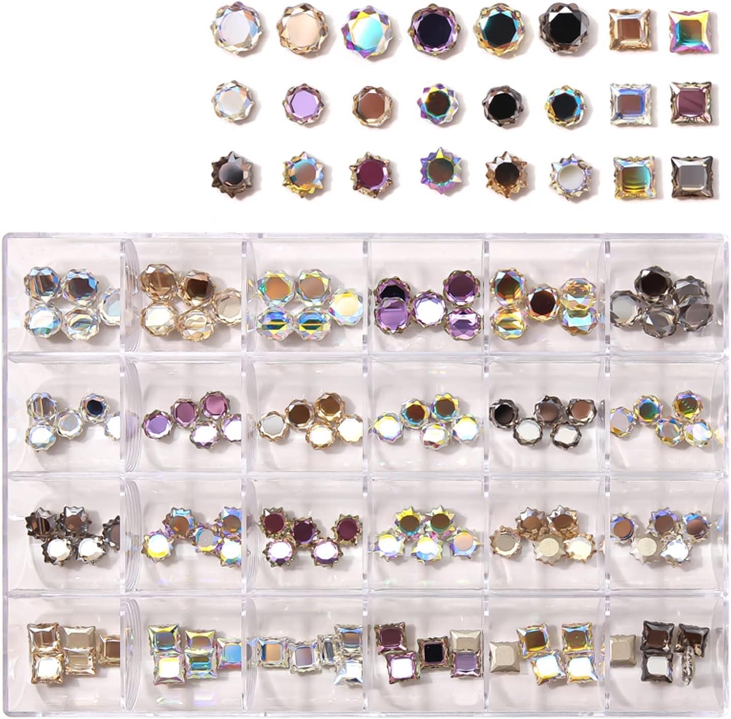 yaoqijie 120/240Pcs Magic Mirror Round Flatback Stone Nail Art Rhinestones 8/10mm K9 Glass Crystal Nail Art Decorations in 24Girds Box Lasting (Color : White)