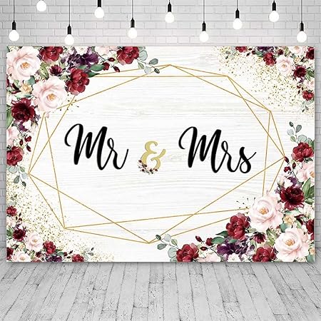 7x5ft Mr & Mrs White Wooden Wall Floral Bridal Shower Wedding Engagement Party - View #5