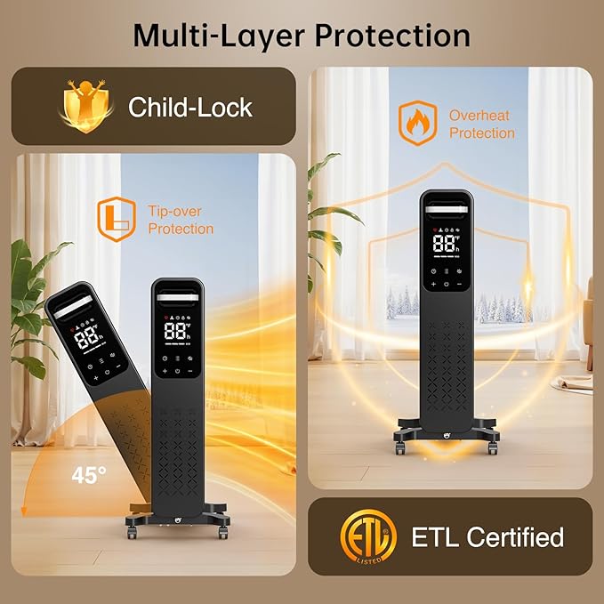 Calefactor Eléctrico Radiador de Aceite 1500W con Pantalla Táctil y Temporizador miniatura 4