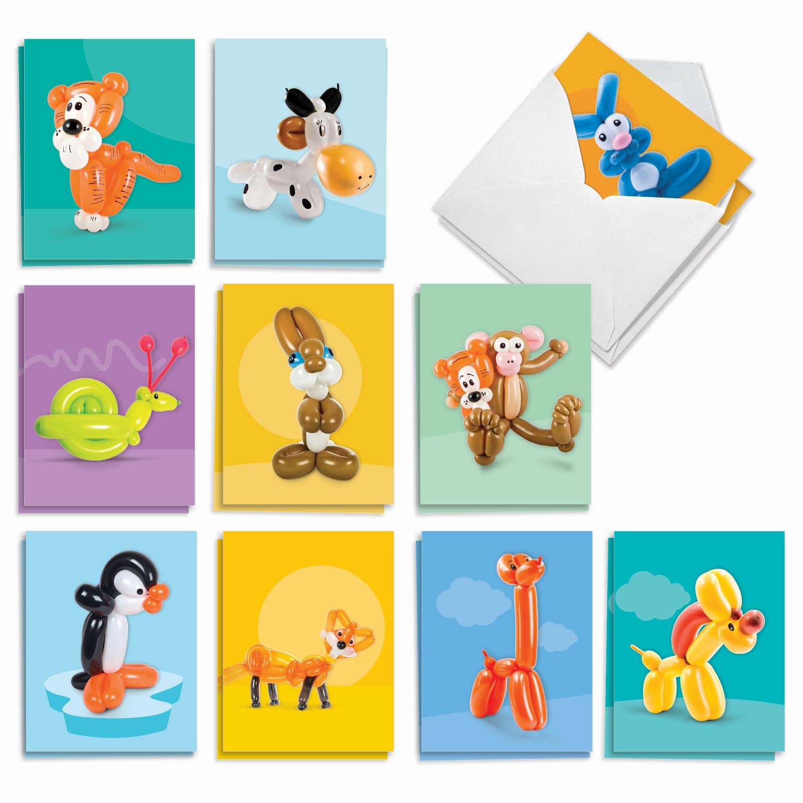 The Best Card Company - 20 Note Cards Blank Assortment (4 x 5.12 Inch) (10 Designs, 2 Each) - Balloon Babies AM7045OCB-B2x10