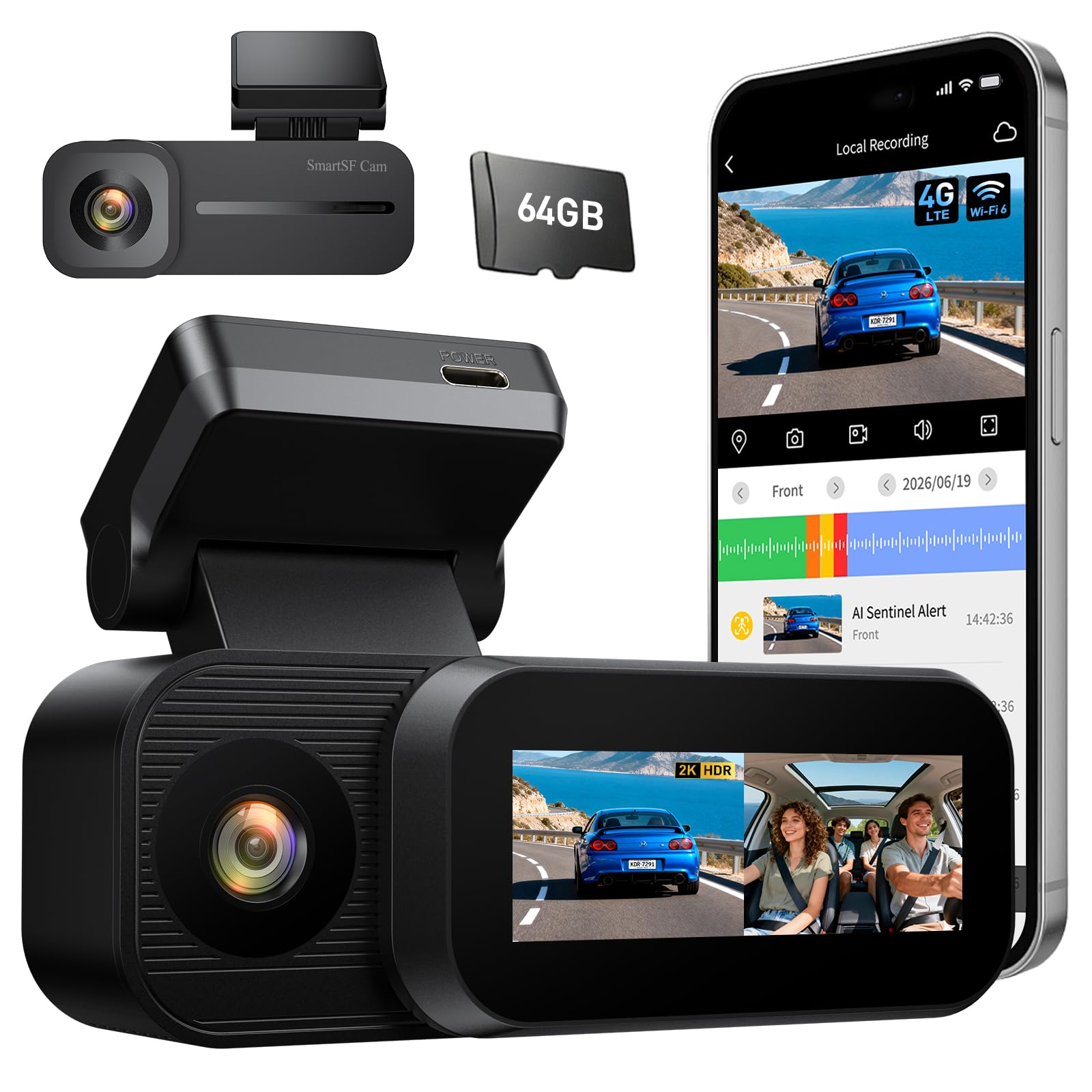 Photo 1 of SmartSF Cam 4G LTE Dash Cam Front and Inside