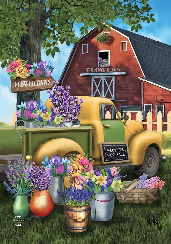 Briarwood Lane Flower Barn Spring House Flag Pickup Truck Barn Floral 28
