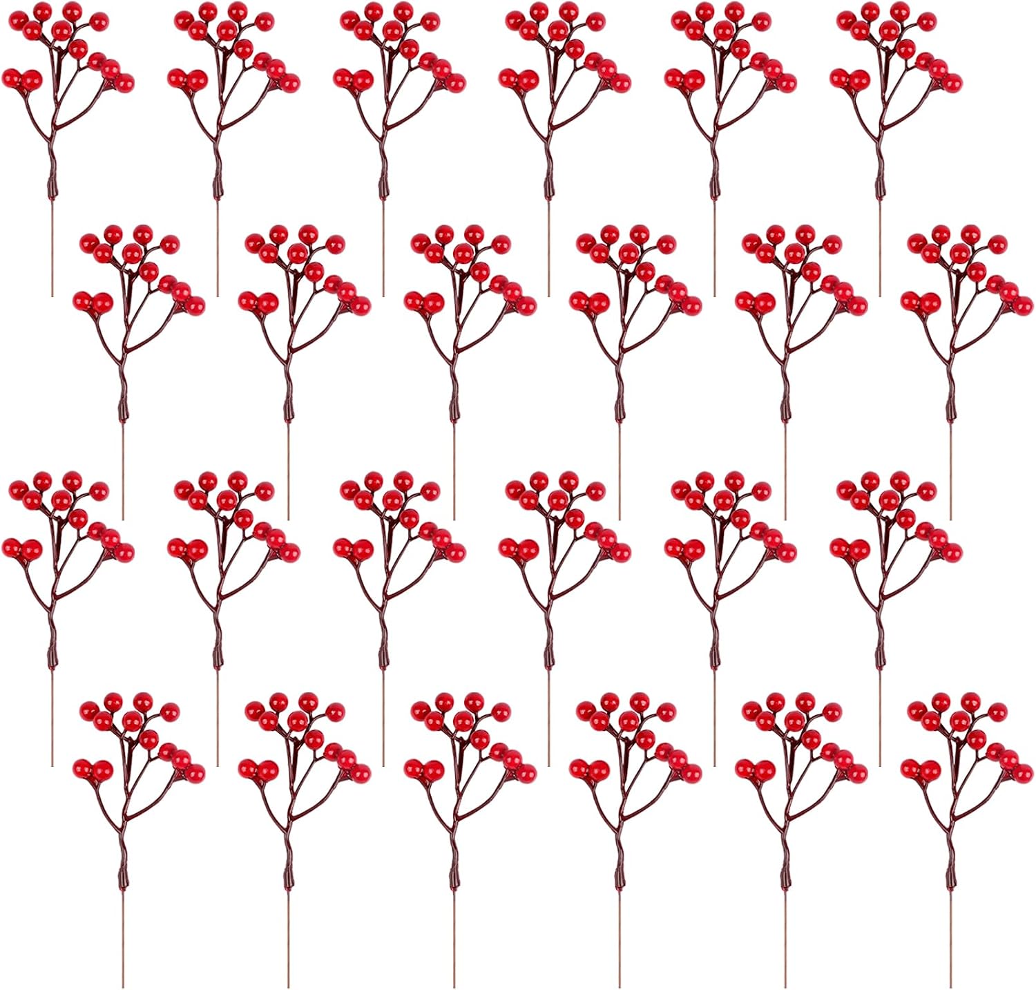 Fangoo 48Pcs 7 Inch Artificial Red Berry Stems for Christmas Tree Holly Berries Picks Berry Branches Xmas Decoration Wreath Crafts Wedding Gift Holiday Winter Decor Xmas Ornaments