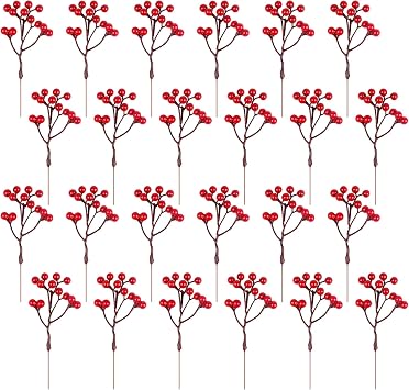 Fangoo 24Pcs 7 Inch Artificial Red Berry Stems for Christmas Tree Holly Berries Picks Berry Branches Xmas Decoration Wreath Crafts Wedding Gift Holiday Winter Decor Xmas Ornaments