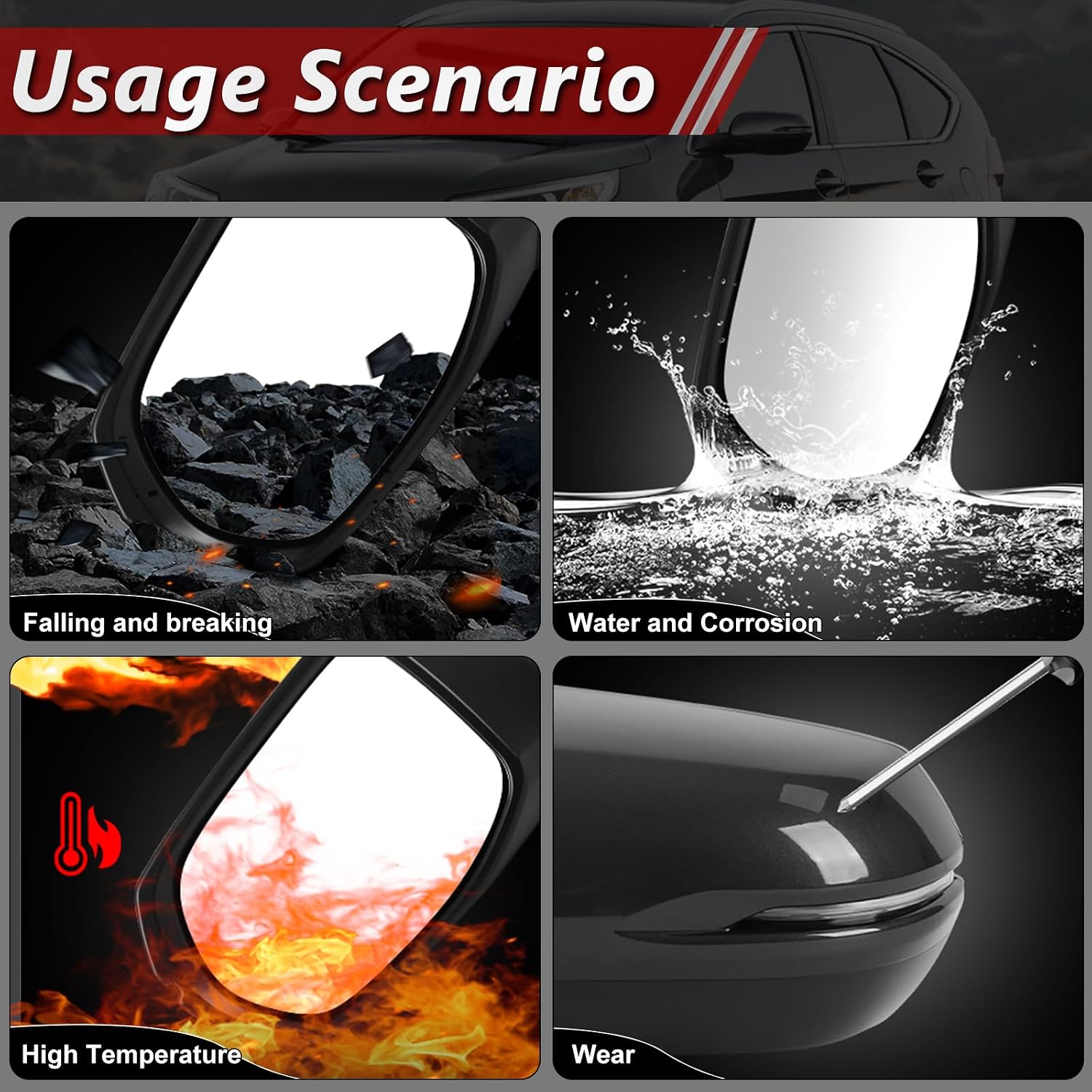 NH-797M Gray Left Driver Side Door Mirror Assembly Replace for 2017-2022 Honda CRV EX, EX-L, with Power Glass Adjustment, Heated Mirror Glass, Turn Signal, Blind Spot, 9 Pins, OE Part: 76251T1WA01ZF