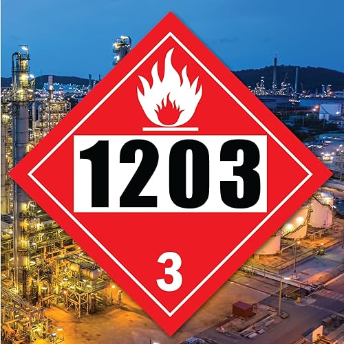 Miniatura 2 de 1203 Placard DOT Hazardous Chemical 4 dígitos ONU signo de 10 ¾ pulgadas x 10 ¾ pulgadas Adhesivo de vinilo autoadhesivo