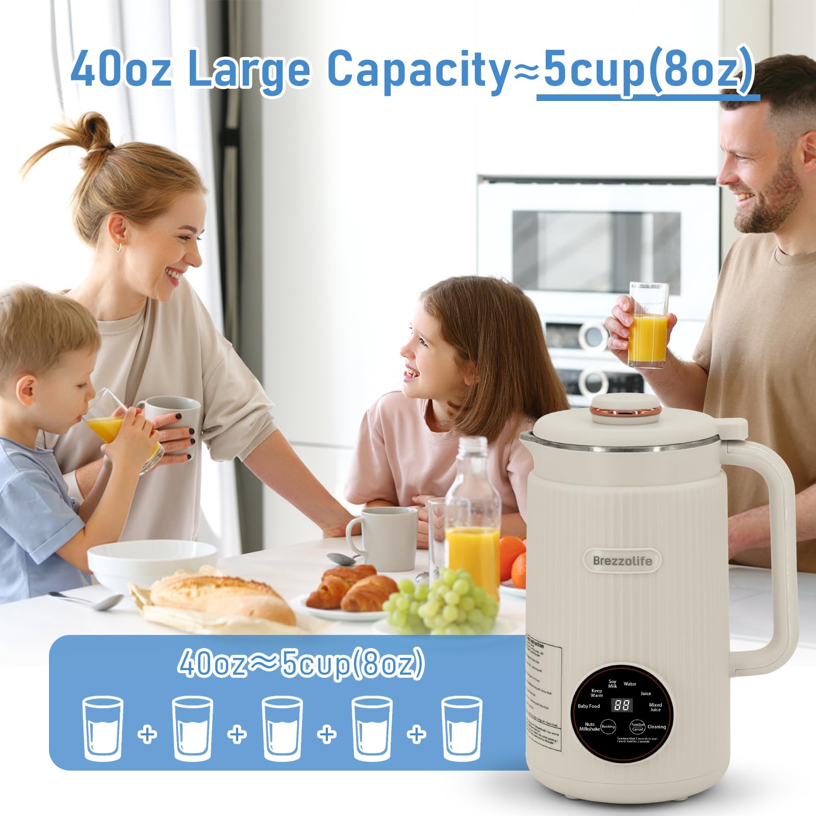 Máquina automática de leche de soja de acero inoxidable de gran capacidad, 40 onzas, máquina automática de leche de soja para casera, avena, leche a base de plantas y bebidas no lácteas, máquina de