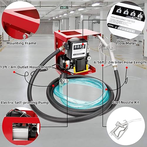 Miniatura 3 de Bomba eléctrica de transferencia de combustible de aceite diésel de 110 voltios y 550 W, medidor de pantalla autocebante con manguera de 13 pies y