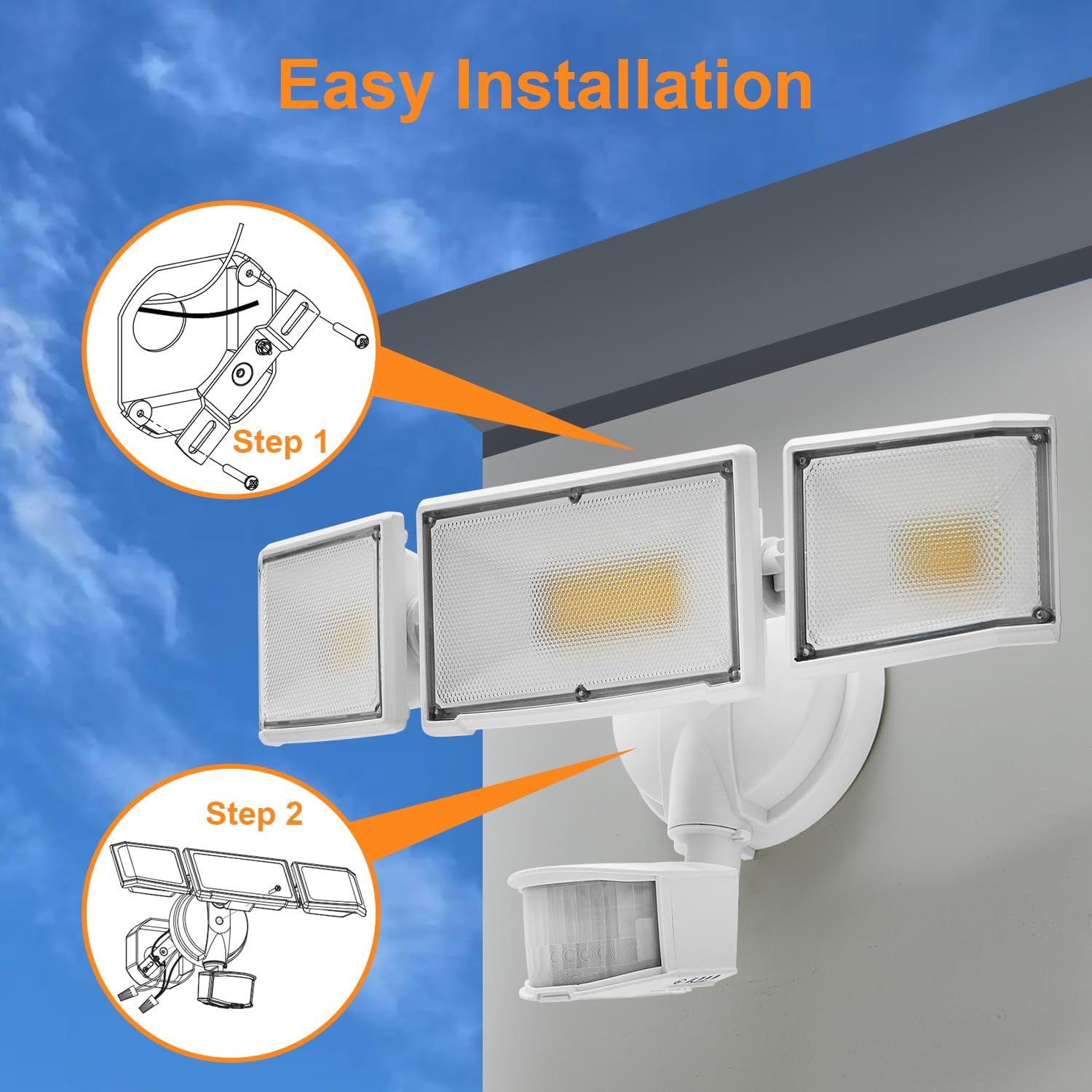 70W LED Security Lights with Motion Sensor Outdoor, 7000 Lumen Super Bright, 3000K/5000K Light, IP65 Waterproof, Dusk to Dawn, 3 Heads Motion Detected Flood Light Garage Yard Porch (White)