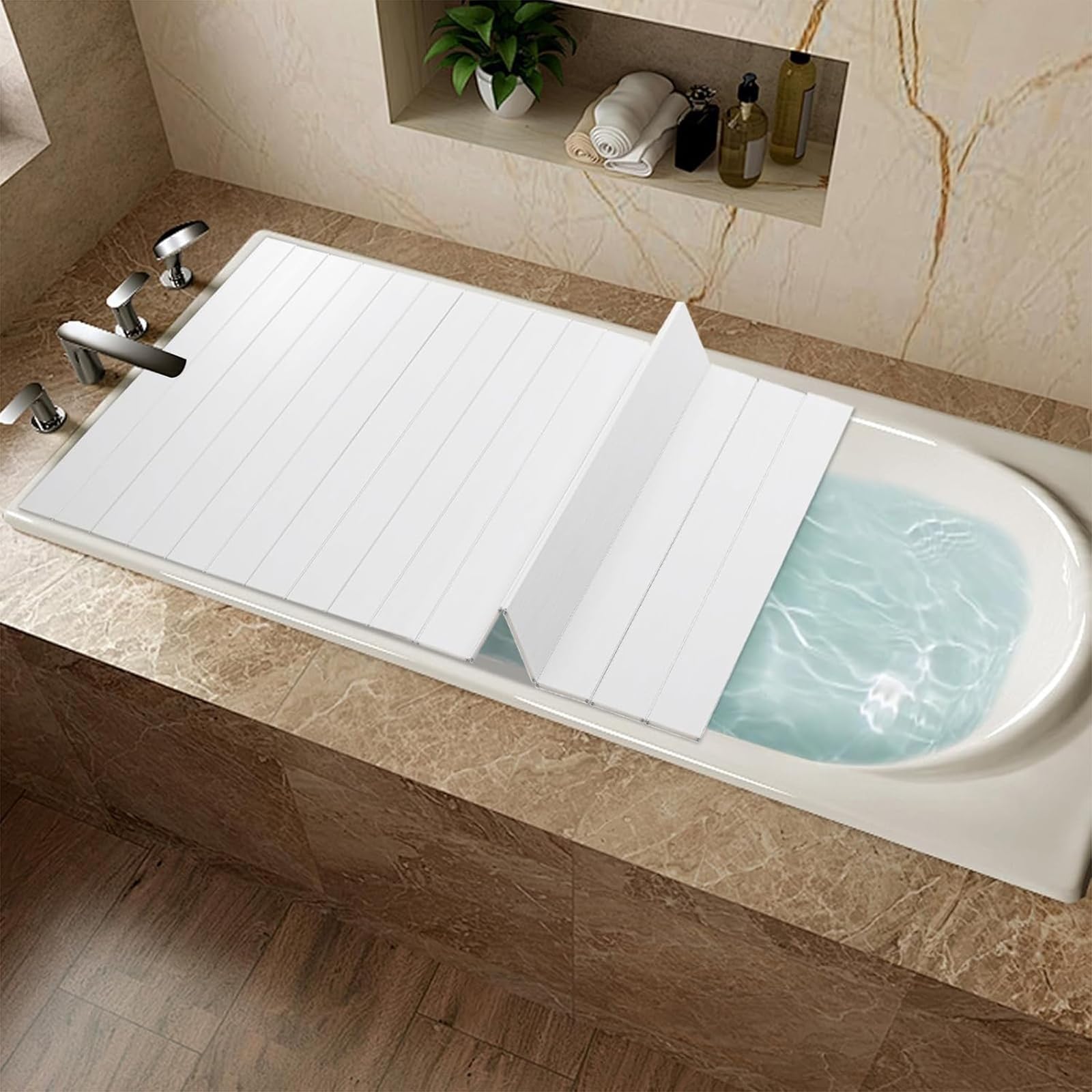 Bathtub Tray Portable Multifunction Bathtub Cover Anti-Dust Folding Dust Board Bathtub Insulation Cover Bath Lid Water Proof Shutter Bath Lid(97cm*70cm*0.65cm)