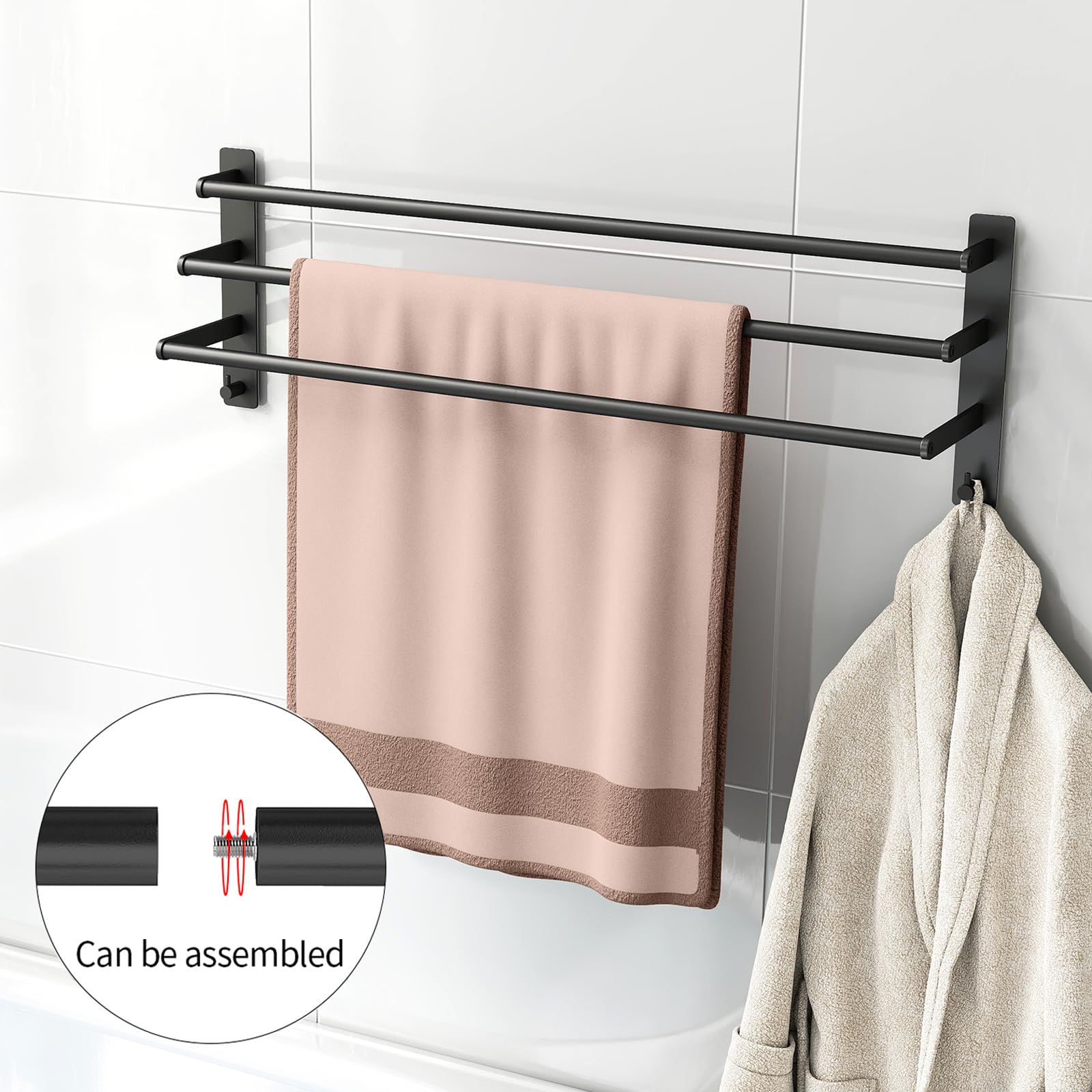 ALOCEO Porta Asciugamani Bagno Adesivo,Porta Salviette in Acciaio Inox 304 Appendi Asciugamani da Parete per Bagno Cucina,Argento Spazzolato 39CM