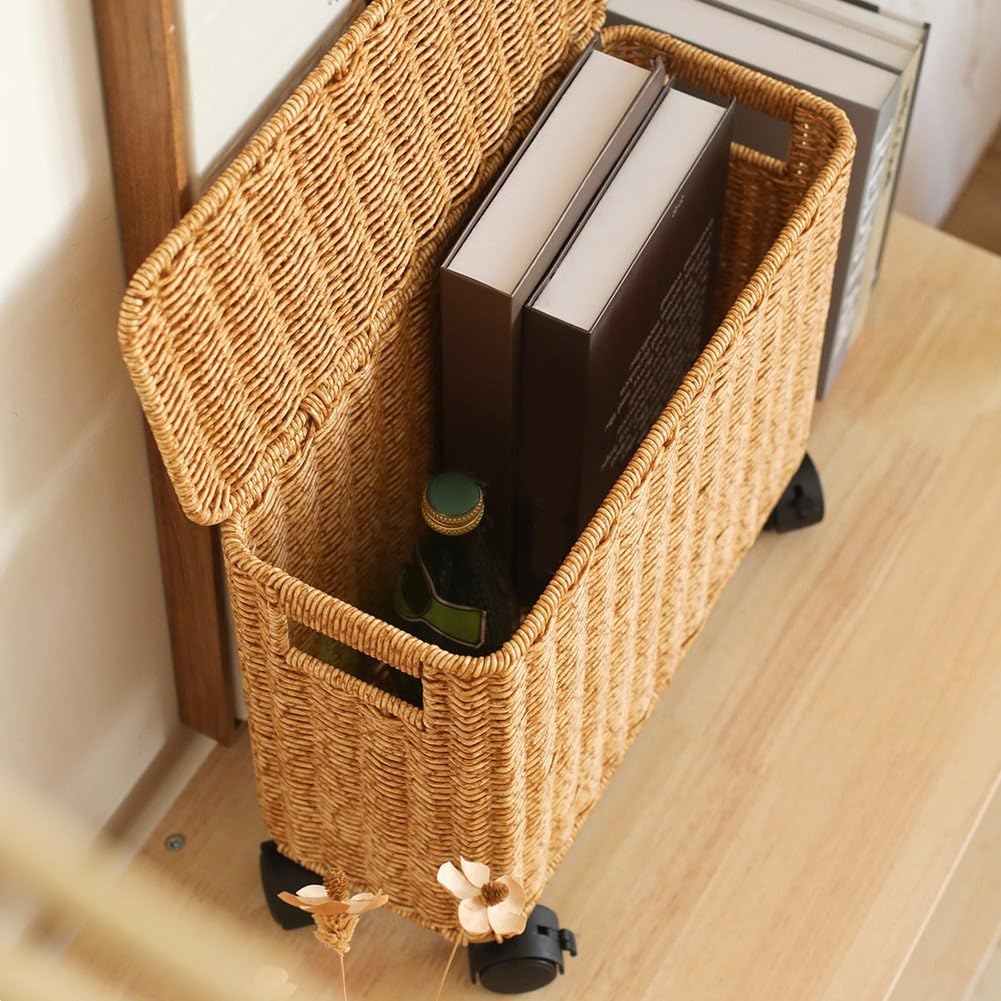 Baúl De Almacenamiento De Mimbre con Ruedas Y Tapa. Caja De Almacenamiento De Mimbre con Ruedas para Dormitorio Y Sala De Estar.