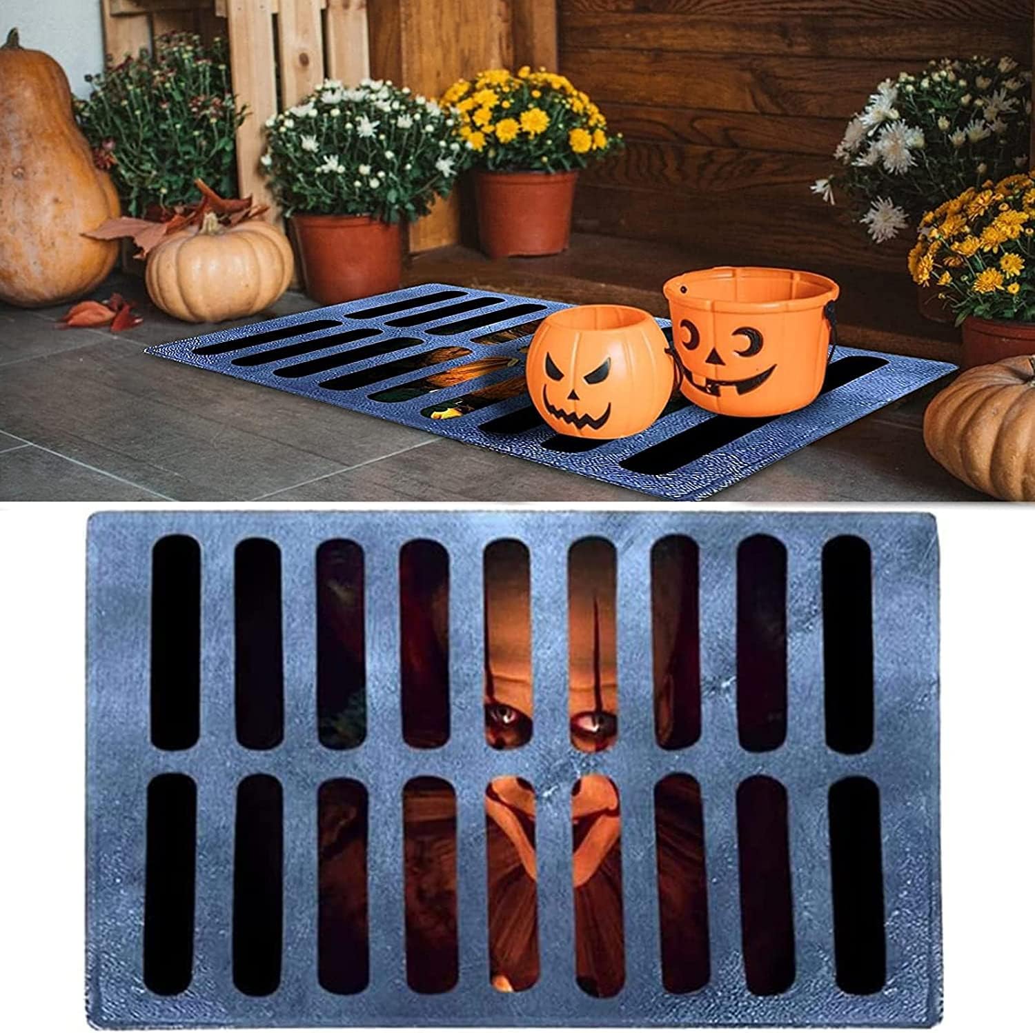 Halloween 3D Illusion Clown Door Mat, Halloween Clown Sewer