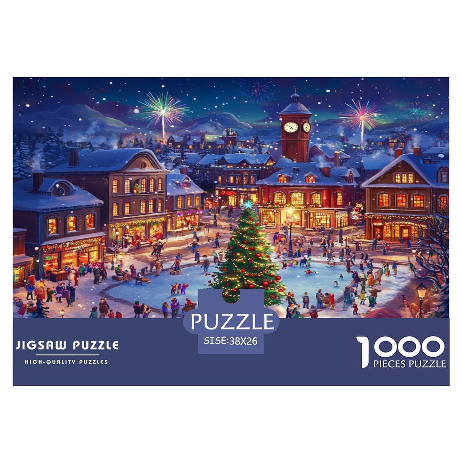 Puzzles Christmas Tree 1000 Pieces Challenge Game for Adults,Snowy Night Town Impossible Jigsaw Puzzles 1000 Pieces Educational Game 38x26cm/1000pcs