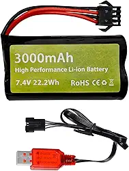 Fytoo 1 peça 7,4V 3000mah 15C 2S bateria de íon de lítio com plugue SM-4P com cabo de carregamento USB para EC08 DE85 controle remoto carro caminhão controle remoto barco controle remoto drone