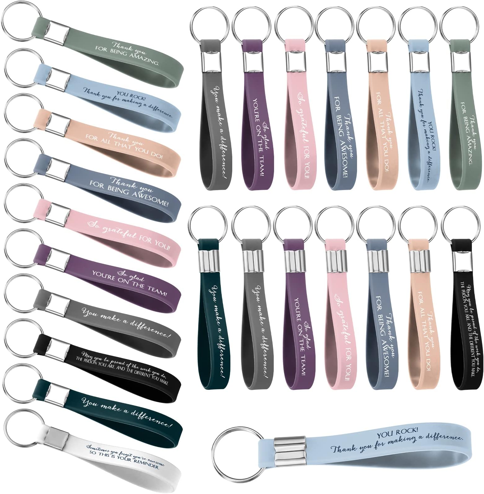 Roowest 50 Pcs Inspirational Gift for Women Silicone Keychain Employee Appreciation Gift Bulk Teacher Coworker