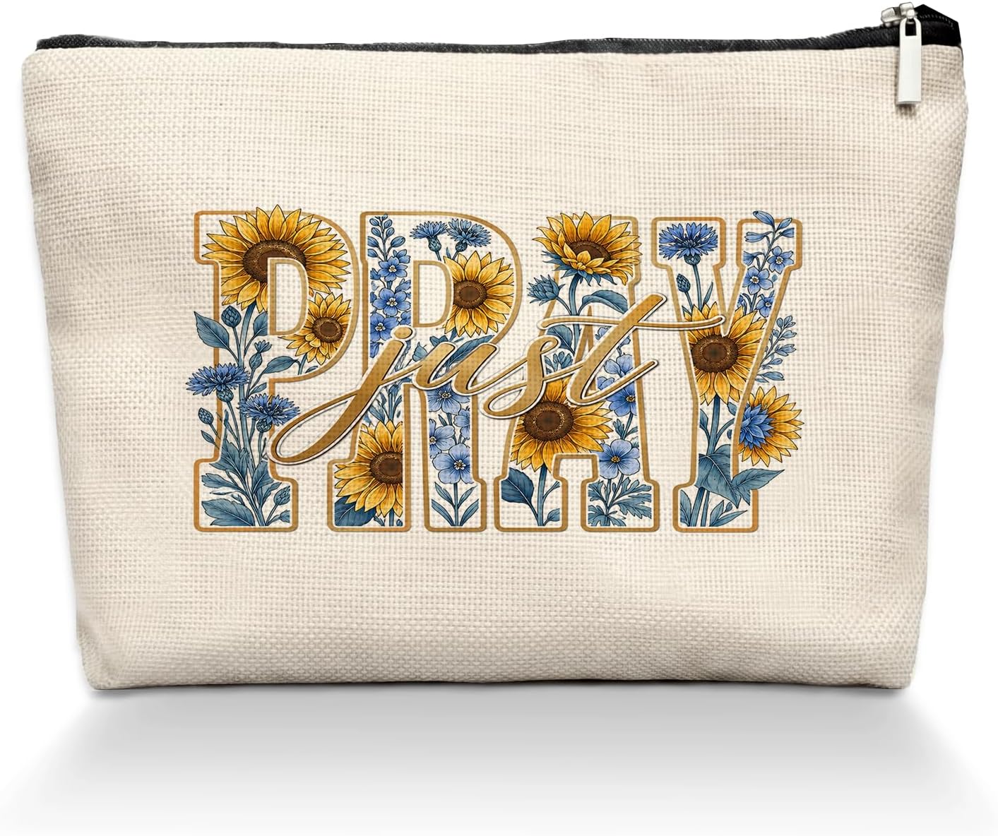 Christian Makeup Bag, Pray Floral Faith Cosmetic Pouch