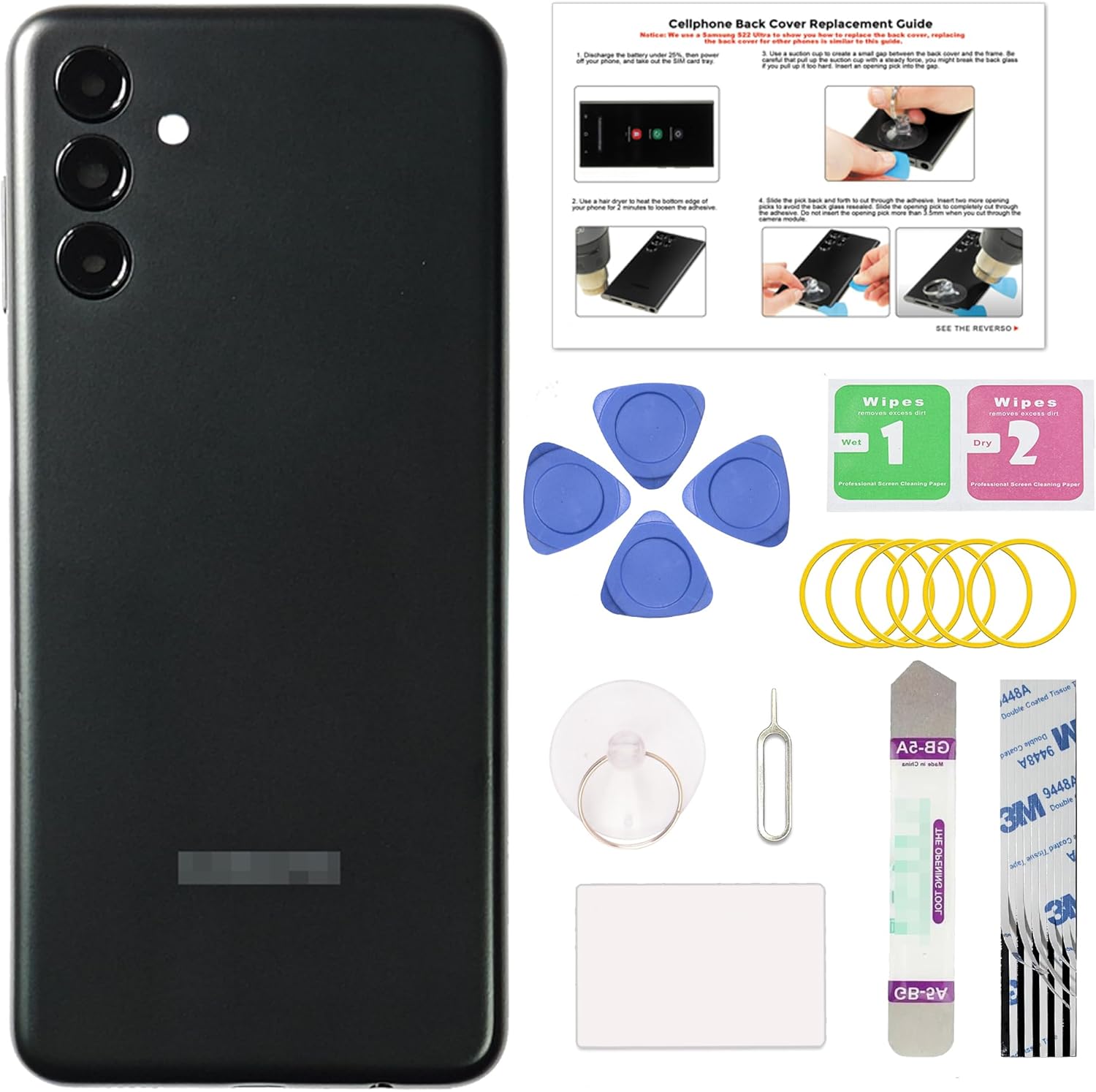 GREEN FUSION Compatible with Galaxy A13 5G Back Cover Replacement, A13 5G SM-A136 Back Housing Door with Pre-Installed Frame Sticker, Repair Tools & Instruction, Black