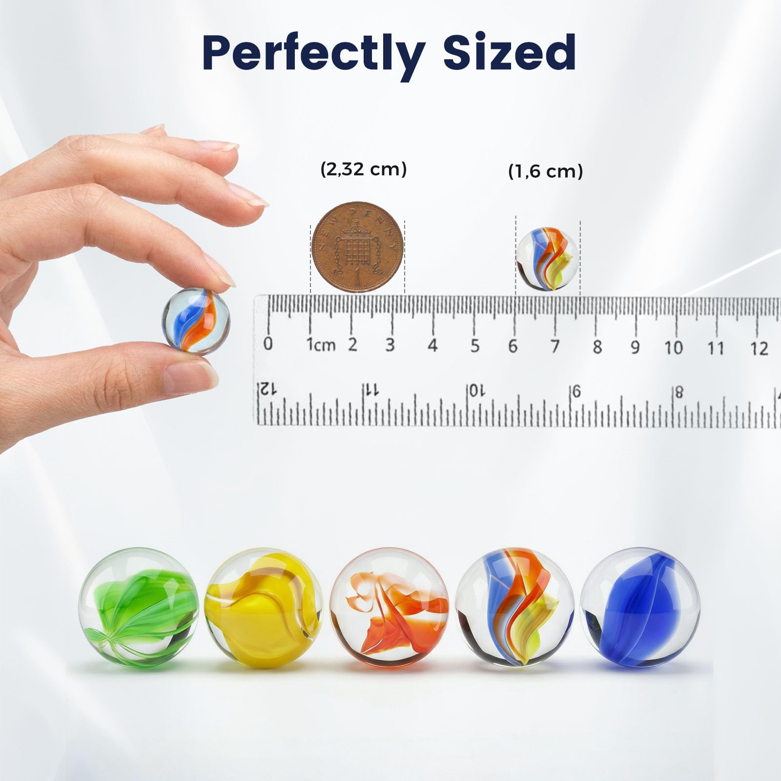 HAKACC – Lot De 60 Billes En Verre 16 Mm – Couleurs Mélangées – Fabriquées à La Main – Jeux Et Décoration