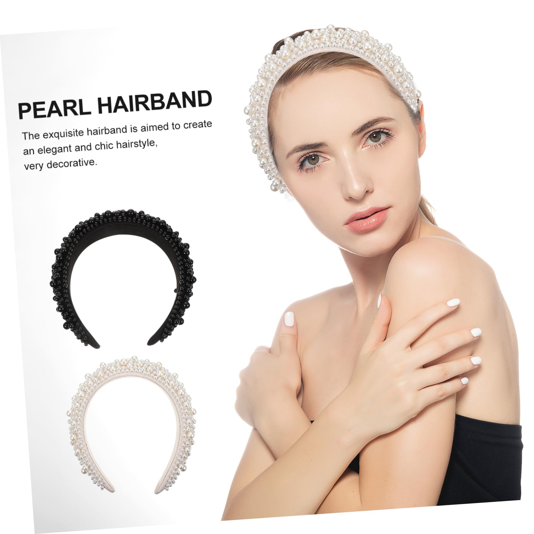 Cerchietto per Chioma Donna Elegante con Decorazioni Simil Perla, 2 Pezzi | Struttura Leggera e Confortevole, Decorazione Delicata, Uso Quotidiano e Make-up, per Ragazza e Donna